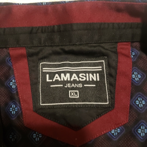 LAMASINI...BURGUNDY-BLUE LONG SLEEVE BUTTON UP SHIRT..SIZE:XL - Picture 8 of 10